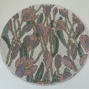 2 Spring Floral Beaded Round Placemats Chargers NEW